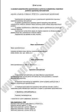 Zmluva o založení pozemkového spoločenstva 